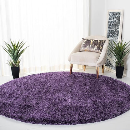 SAFAVIEH Milan Shag Collection 9' Round Purple SG180 Solid Non-Shedding Living Room Bedroom Dining Room Entryway Plush 2-inch Thick Area Rug