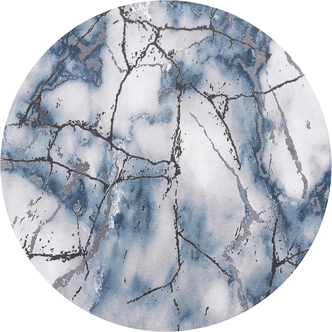 SAFAVIEH Craft Collection Area Rug - 12' Round, Grey & Blue, Modern Abstract Design, Non-Shedding & Easy Care, Ideal for High Traffic Areas in Living Room, Bedroom, Dining (CFT877L-12R)