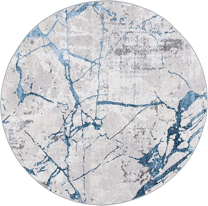 SAFAVIEH Amelia Collection 3' Round Grey/Blue ALA293F Modern Abstract Non-Shedding Living Room Dining Bedroom Foyer Area Rug
