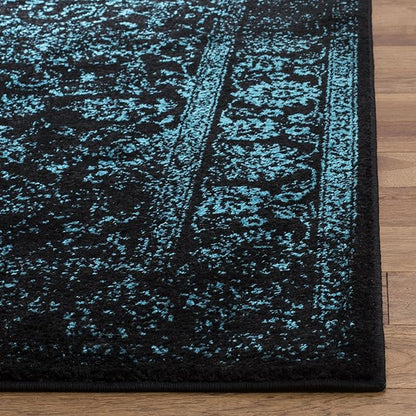 SAFAVIEH Area Rug 4x6 - Adirondack Collection - Black & Teal, Distressed Vintage Floral Design, Non-Shedding & Easy to Clean, Ideal for Living Room, Bedroom, Dining Space (ADR109K)
