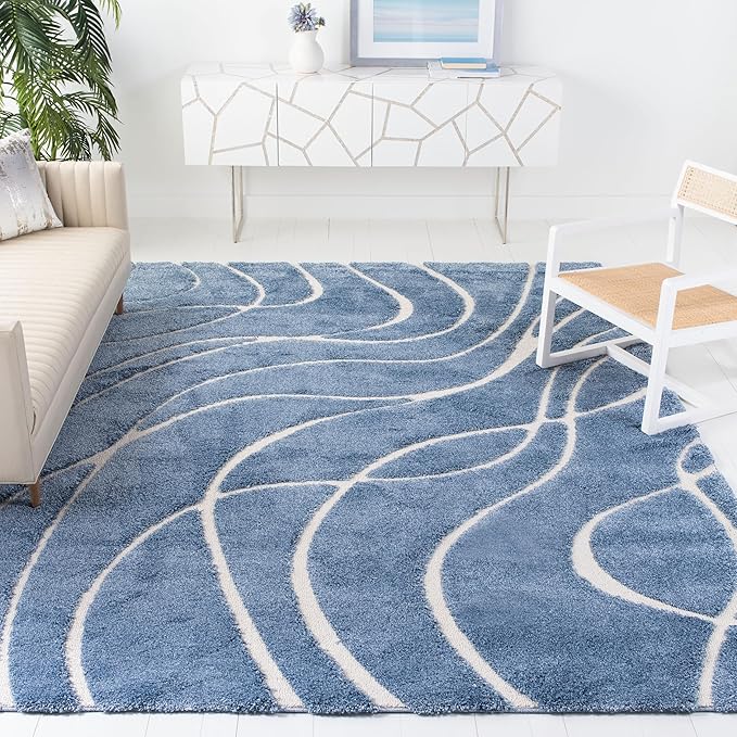 SAFAVIEH Florida Shag Collection Area Rug - 8' x 10', Light Blue & Cream, Non-Shedding & Easy Care, 1.2-inch Thick Ideal for High Traffic Areas in Living Room, Bedroom (SG471-6011)