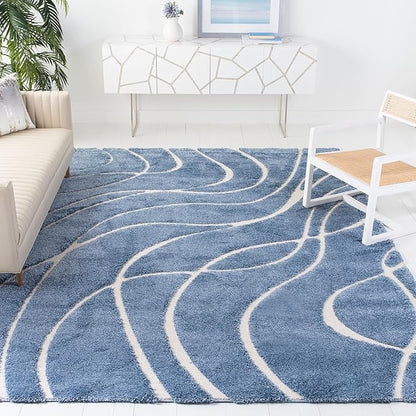 SAFAVIEH Florida Shag Collection Area Rug - 9'6" x 13', Light Blue & Cream, Non-Shedding & Easy Care, 1.2-inch Thick Ideal for High Traffic Areas in Living Room, Bedroom (SG471-6011)