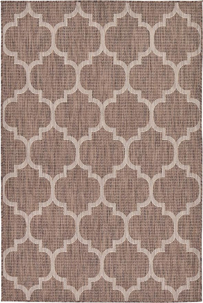 Unique Loom Outdoor Trellis Collection Area Rug (4' 1" x 6' 1" Rectangle, Brown/ Ivory)