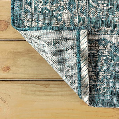 JONATHAN Y Weave Floral Indoor Outdoor Octagon Area Rug 5 Ft Teal/Gray, Tela Bohemian Textured for Backyard, Patio, Porch, Easy-Cleaning, High Traffic, Pet-Friendly, Non-Shedding (SMB100C-5TGN)