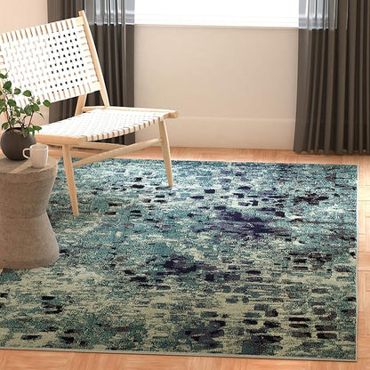 SAFAVIEH Monaco Collection Accent Rug - 3' x 5', Light Blue & Multi, Abstract Watercolor Design, Non-Shedding & Easy Care, Ideal for High Traffic Areas in Entryway, Living Room, Bedroom (MNC225J)
