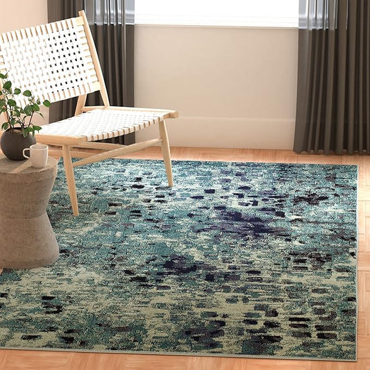 SAFAVIEH Monaco Collection Accent Rug - 3' x 5', Light Blue & Multi, Abstract Watercolor Design, Non-Shedding & Easy Care, Ideal for High Traffic Areas in Entryway, Living Room, Bedroom (MNC225J)