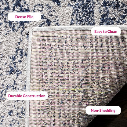 SAFAVIEH Area Rug 8x10 - Adirondack Collection - Large - Grey & Navy, Distressed Vintage Floral Design, Non-Shedding & Easy Cleaning, Ideal for Living Room, Bedroom, Dining Space (ADR109P)