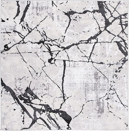 SAFAVIEH Amelia Collection Area Rug - 3' Square, Grey & Black, Modern Abstract Design, Non-Shedding & Easy Care, Ideal for High Traffic Areas in Living Room, Bedroom (ALA293K)