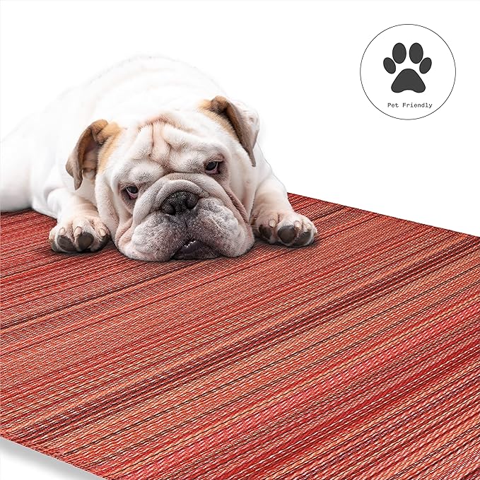 Fab Habitat Striped Outdoor Rug - Waterproof, Fade Resistant, Crease-Free, Reversible - Premium Recycled Plastic - Patio Porch Balcony Deck - Cancun Sunset - 8x10 ft