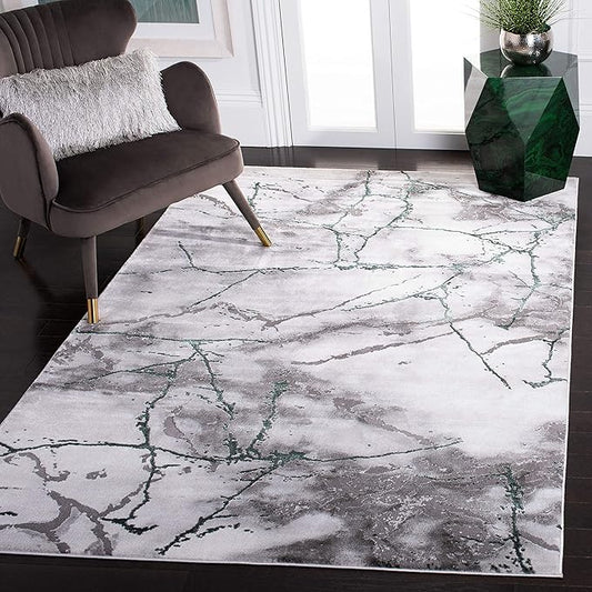 SAFAVIEH Craft Collection Area Rug - 6'7" x 9', Grey & Green, Modern Abstract Design, Non-Shedding & Easy Care, Ideal for High Traffic Areas in Living Room, Bedroom (CFT877Y)
