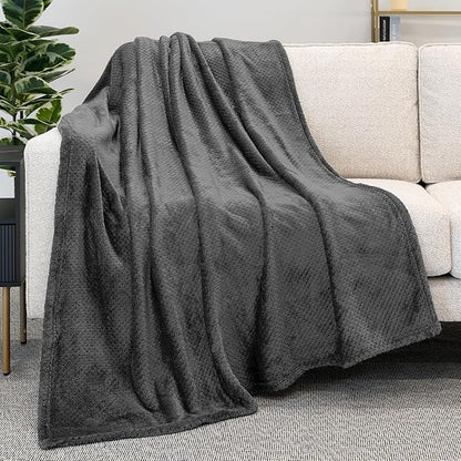 PAVILIA Dark Gray Throw Blanket for Couch, Twin Bed, Soft Fleece Throws for Sofa Chair, Fuzzy Waffle Textured Blanket, Cozy Warm Lightweight All Season Blanket Throw, 60x80