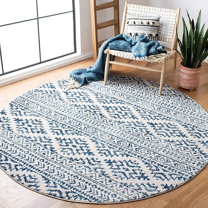 SAFAVIEH Tulum Collection Area Rug - 11' Round, Ivory & Navy, Moroccan Boho Tribal Design, Non-Shedding & Easy to Clean, Ideal for Living Room, Bedroom, Dining Space (TUL272D)