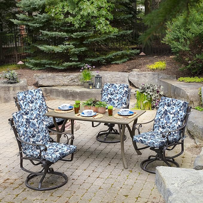 ARDEN Outdoor Dining Chair Cushion, 20 x 20, Rain-Proof, Fade Resistant, Blue Garden Floral