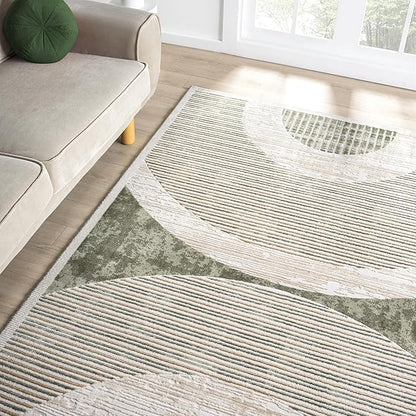 Abani Mid-Century Green Arch Washable Area Rug – 6' x 9' – Modern Geometric Design – Ivy Collection – Non-Shedding, Easy to Clean – Durable for High Traffic Areas – Living Room, Bedroom & Office