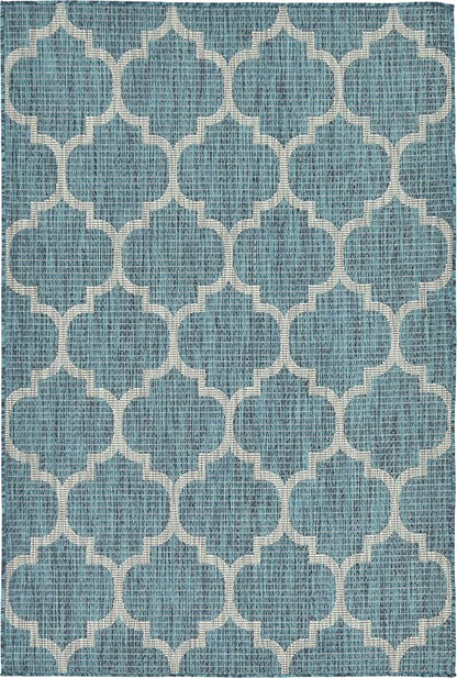 Unique Loom Outdoor Trellis Collection Area Rug (4' 1" x 6' 1" Rectangle, Teal/ Gray)