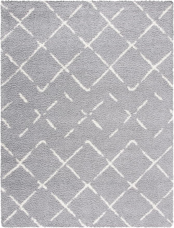 SAFAVIEH Area Rug 10x14 - Arizona Shag Collection - Large - Grey & Ivory, Moroccan Design, Non-Shedding & Easy to Clean, Ideal for Living Room, Bedroom, Dining Space (ASG743D)
