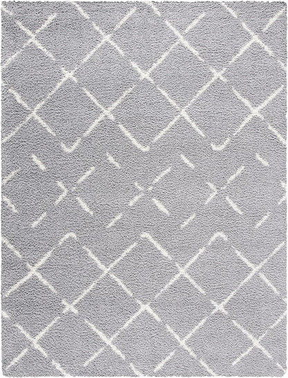 SAFAVIEH Area Rug 9x12 - Arizona Shag Collection - Large - Grey & Ivory, Moroccan Boho Design, Non-Shedding & Easy to Clean, Ideal for Living Room, Bedroom, Dining Space (ASG743D)