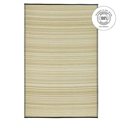 Fab Habitat Outdoor Rug - Waterproof, Fade Resistant, Crease-Free - Premium Recycled Plastic - Neutral Striped - Patio, Porch, Deck, Balcony - Cancun Shadow - Sand & Black - 5 x 8 ft