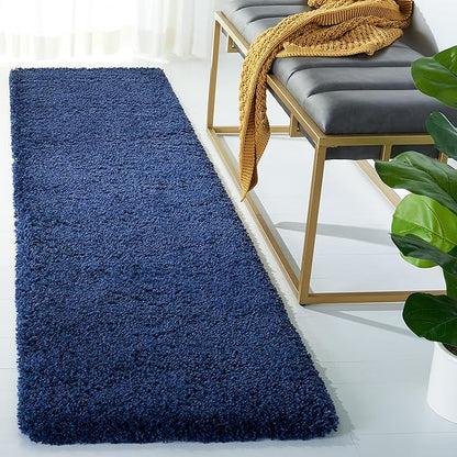 SAFAVIEH Milan Shag Collection Runner Rug - 2' x 10', Navy, Solid Design, Non-Shedding & Easy Care, 2-inch Thick Ideal for High Traffic Areas in Living Room, Bedroom (SG180-7070)