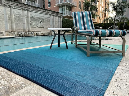 Fab Habitat Outdoor Rug - Waterproof, Fade Resistant, Crease-Free - Premium Recycled Plastic - Ombre - Large Patio, Deck, Sunroom, Camping, RV - Big Sur - Teal - 6 x 9 ft