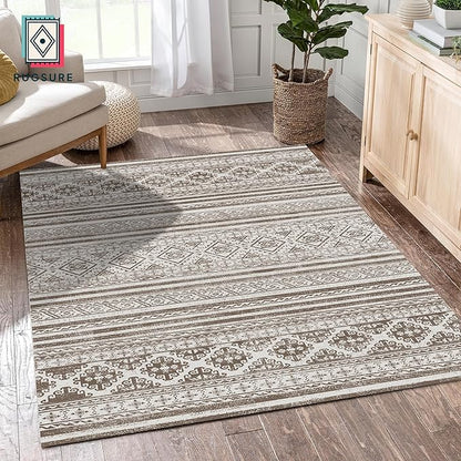 RUGSURE Washable Area Rugs 8' x 10' - 1/6 Thick - Moroccan-Inspired -Stain & Water Resistant Non-Slip - Resistant Rug for Living Room, Bedroom, Nursery, Pet & Child Friendly (Brown)