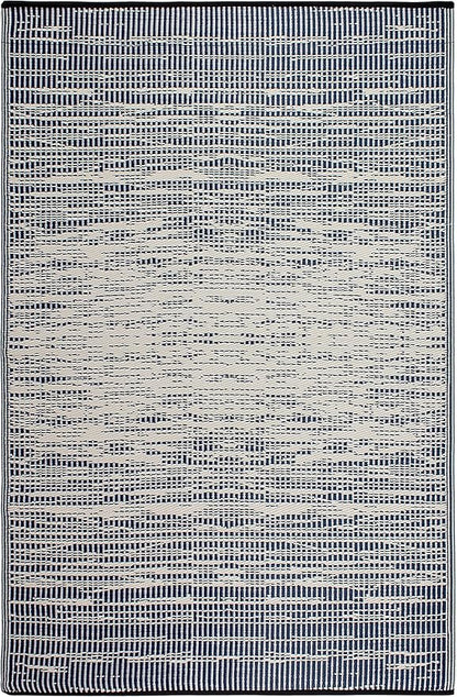 Fab Habitat Abstract Distressed Stripes Outdoor Rug - Waterproof, Fade Resistant, Crease-Free, Reversible - Premium Recycled Plastic - Patio Porch Balcony Deck - Brooklyn Blue - 8x10 ft