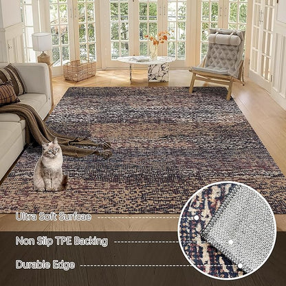 RUGSURE Washable Area Rug - 1/6 Thick - Stain & Water Resistant Non-Slip - Resistant Rug for Living Room, Bedroom, Nursery, Pet & Child Friendly, Vintage Charm Area Rugs (Rust, 9' x 12')