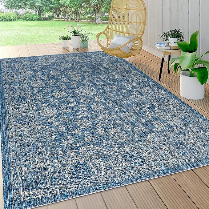 JONATHAN Y Weave Floral Indoor Outdoor Area Rug 3X5 Navy/Gray, Tela Bohemian Textured for Backyard, Patio, Porch, Easy-Cleaning, High Traffic, Pet-Friendly, Non-Shedding (SMB100B-3)