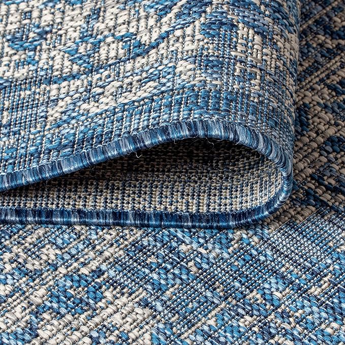 JONATHAN Y Weave Floral Indoor Outdoor Round Area Rug 5 Ft Navy/Gray, Tela Bohemian Textured for Backyard, Patio, Porch, Easy-Cleaning, High Traffic, Pet-Friendly, Non-Shedding (SMB100B-5R)