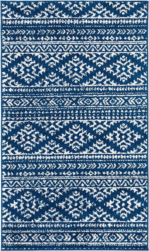 SAFAVIEH Tulum Collection Accent Rug - 2' x 5', Navy & Ivory, Moroccan Boho Tribal Design, Non-Shedding & Easy to Clean, Ideal for Front Door, Kitchen, Entryway, Foyer (TUL272N)