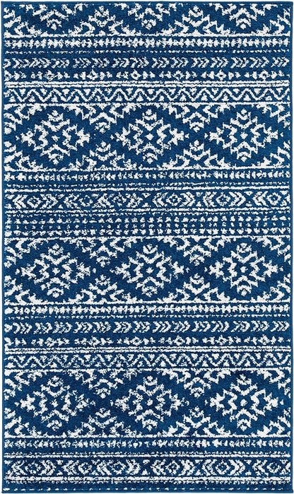 SAFAVIEH Tulum Collection Accent Rug - 2' x 5', Navy & Ivory, Moroccan Boho Tribal Design, Non-Shedding & Easy to Clean, Ideal for Front Door, Kitchen, Entryway, Foyer (TUL272N)
