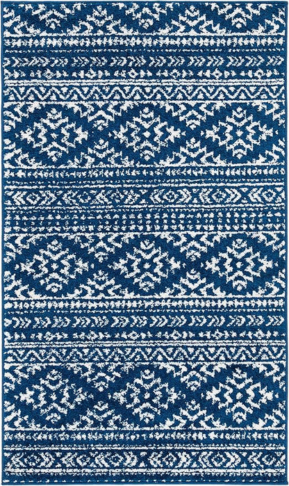 SAFAVIEH Tulum Collection Accent Rug - 2' x 4', Navy & Ivory, Moroccan Boho Tribal Design, Non-Shedding & Easy to Clean, Ideal for Front Door, Kitchen, Entryway, Foyer (TUL272N)