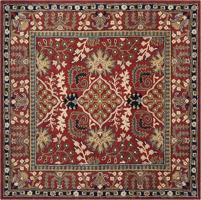 SAFAVIEH Antiquity Collection Area Rug - 4' Square, Red & Multi, Handmade Traditional Oriental Wool, Ideal for High Traffic Areas in Living Room, Bedroom (AT64A)