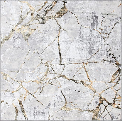 SAFAVIEH Amelia Collection Area Rug - 8' Square, Grey & Gold, Modern Abstract Design, Non-Shedding & Easy Care, Ideal for High Traffic Areas in Living Room, Bedroom (ALA293G)