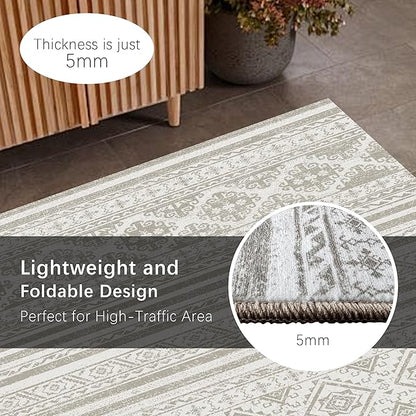 RUGSURE Washable Area Rugs 5' x 7' - 1/6 Thick - Moroccan-Inspired -Stain & Water Resistant Non-Slip - Resistant Rug for Living Room, Bedroom, Nursery, Pet & Child Friendly (Grey)