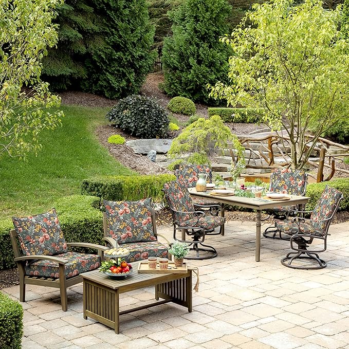 Arden Outdoor Dining Chair Cushion, 20 in x 20 in, Weather-Proof, Rain-Proof, Fade Resistant Patio Cushion for Patio, Dining, or Rocking Chairs 20 x 20, Phoebe Grey Floral