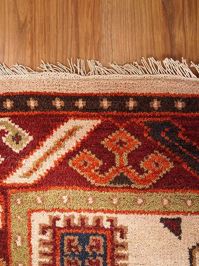 Hand Knotted Wool & Silk ECO-Friendly Oriental Area Rugs - 4'x6', Rectangle Shape, Cream Burgundy Color, Classic Oriental Traditional, Medium Pile Handmade Area Rugs (AF0102)