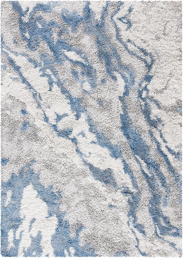 SAFAVIEH Horizon Shag Collection Accent Rug - 2' x 5', Grey & Blue, Non-Shedding & Easy Care, 2-inch Thick Ideal for High Traffic Areas in Entryway, Living Room, Bedroom (HZN890G)