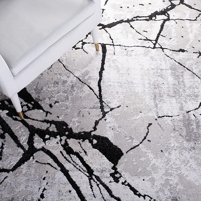SAFAVIEH Amelia Collection Runner Rug - 2' x 22', Grey & Black, Modern Abstract Design, Non-Shedding & Easy Care, Ideal for High Traffic Areas in Living Room, Bedroom (ALA293K)