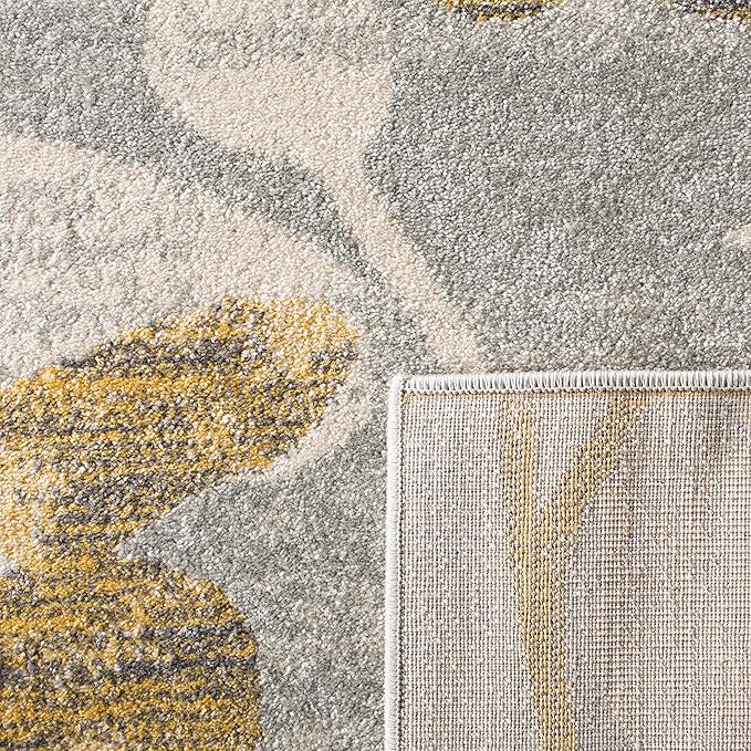 SAFAVIEH Evoke Collection Area Rug - 6'7" Square, Grey & Gold, Floral Design, Non-Shedding & Easy Care, Ideal for High Traffic Areas in Living Room, Bedroom (EVK236P)