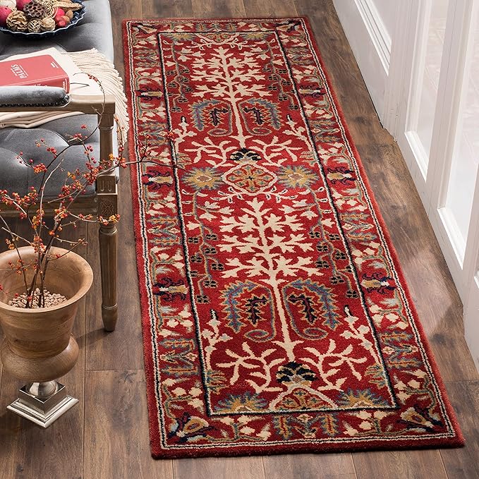 SAFAVIEH Area Rug 8x10 - Antiquity Collection - Large - Red & Multi, Handmade Wool, Traditional Bohemian Design, Ideal for Living Room, Bedroom, Office, Dining Space (AT64A)