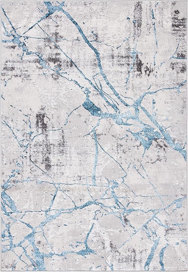 SAFAVIEH Amelia Collection Area Rug - 10' x 14', Grey & Blue, Modern Abstract Design, Non-Shedding & Easy Care, Ideal for High Traffic Areas in Living Room, Bedroom (ALA293F)