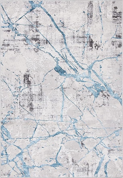 SAFAVIEH Amelia Collection Area Rug - 5'5" x 7'7", Grey & Blue, Modern Abstract Design, Non-Shedding & Easy Care, Ideal for High Traffic Areas in Living Room, Bedroom (ALA293F)