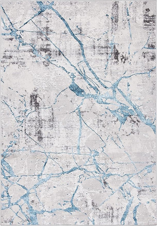 SAFAVIEH Amelia Collection Accent Rug - 2' x 4', Grey & Blue, Modern Abstract Design, Non-Shedding & Easy Care, Ideal for High Traffic Areas in Entryway, Living Room, Bedroom (ALA293F)