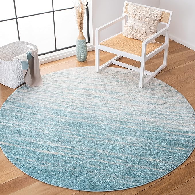 Safavieh Adirondack Collection Area Rug - 10' Round, Aqua & Ivory, Modern Ombre Design, Non Shedding & Easy to Clean, Ideal for Living Room, Bedroom, Office, Dining Space (ADR113J)