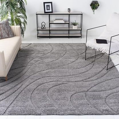 SAFAVIEH Area Rug 8x10 - Florida Shag Collection - Large - Grey & Grey, Non-Shedding & Easy Cleaning, Plush Thick Pile, Ideal for Living Room, Bedroom, Dining Space (SG471080)