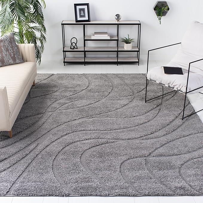 SAFAVIEH Florida Shag Collection X-Large Area Rug - 11' x 15', Grey & Grey, Non-Shedding & Easy Care, 1.2-inch Thick Ideal for High Traffic Areas in Living Room, Bedroom (SG471-8080)