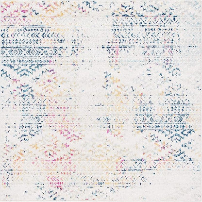SAFAVIEH Tulum Collection Area Rug - 9' Square, Ivory & Blue, Moroccan Boho Tribal Design, Non-Shedding & Easy to Clean, Ideal for Living Room, Bedroom, Dining Space (TUL272C)