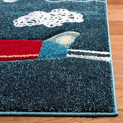 SAFAVIEH Carousel Kids Collection Area Rug - 5'3" Square, Navy & Ivory, Non-Shedding & Easy Care, Ideal for High Traffic Areas for Boys & Girls in Playroom, Nursery, Bedroom (CRK167N)