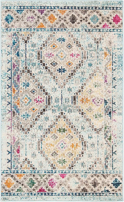 SAFAVIEH Madison Collection Accent Rug - 3' x 5', Blue & Yellow, Boho Diamond Distressed Design, Non-Shedding & Easy Care, Ideal for High Traffic Areas in Entryway, Living Room, Bedroom (MAD418K)
